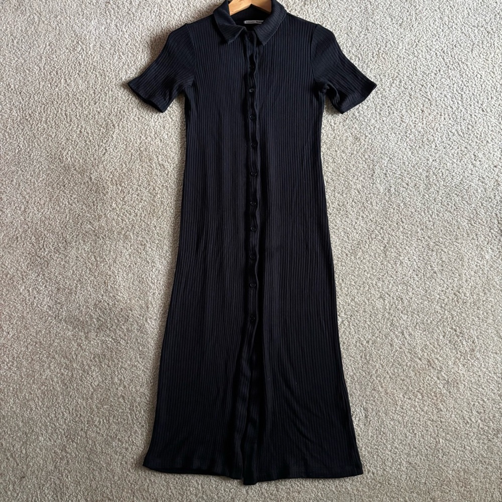Reformation Black Ribbed Button-Front Midi Dress - Picture 10 of 13